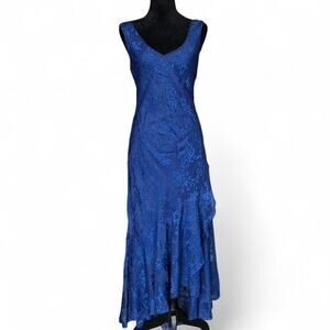 90s Bias Cut Blue Formal Dress – Elegant Evening Slip Dress XL